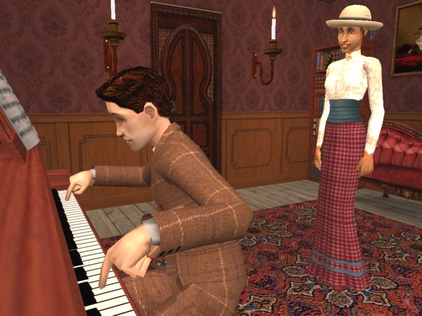 Cecily watches Samuel play piano
