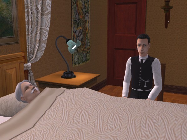 Harry sits at Dr. Hutchins' deathbed