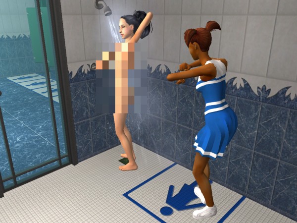 A cheerleader invades the shower