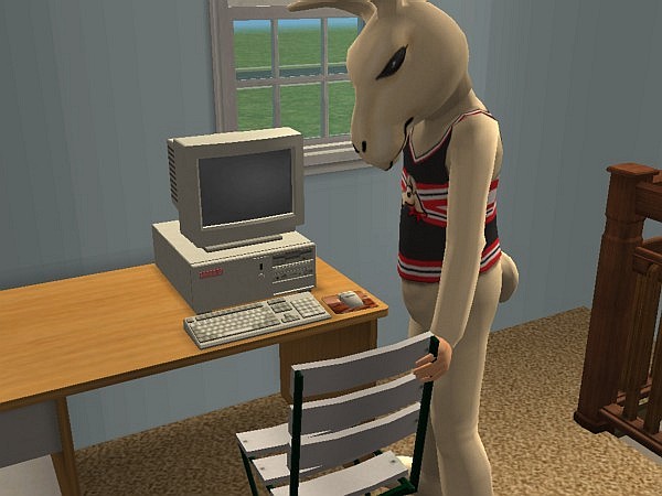 Marcel sits down at the computer