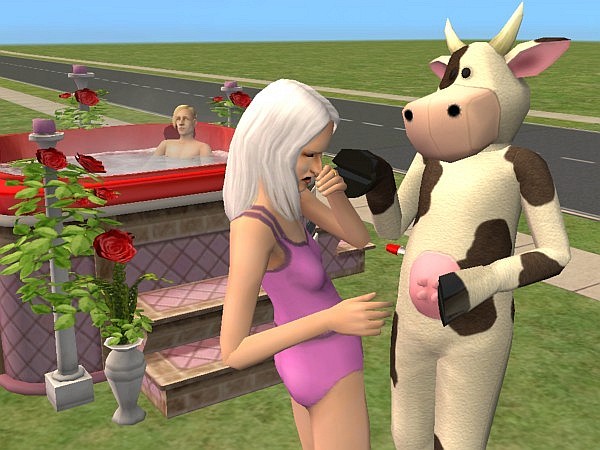 The cow pokes Demi