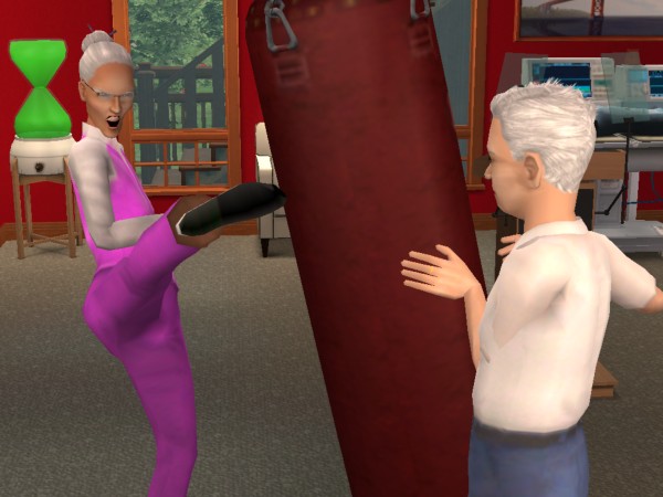 Bree kicks the punching bag