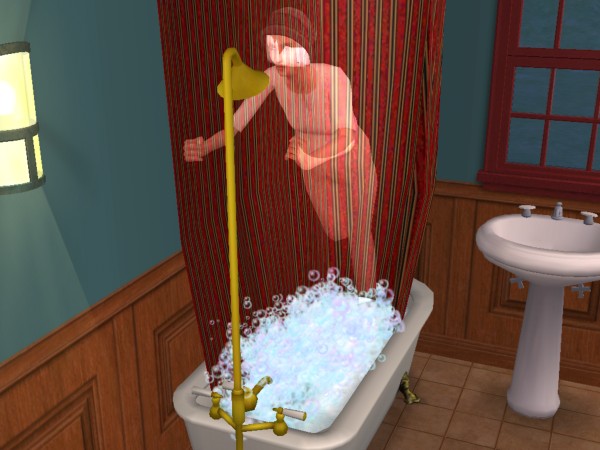 Nia's ghost floats up out of the bathtub