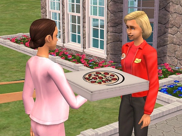 Fiona takes the pizza from Marie