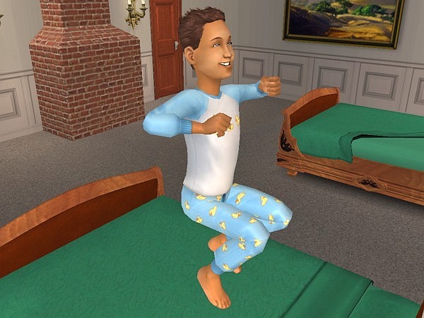 Tristan jumps on the bed