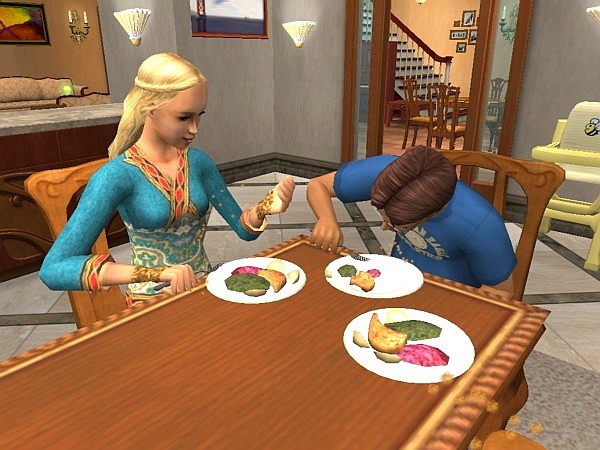 Vesta and Kenneth eat dinner