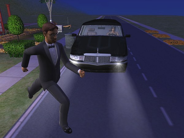 Kenneth runs in front of the limo